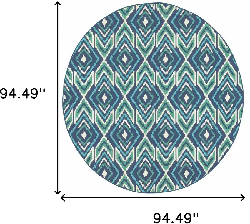 8' Round Navy Round Geometric Stain Resistant Indoor Outdoor Area Rug Photo 5