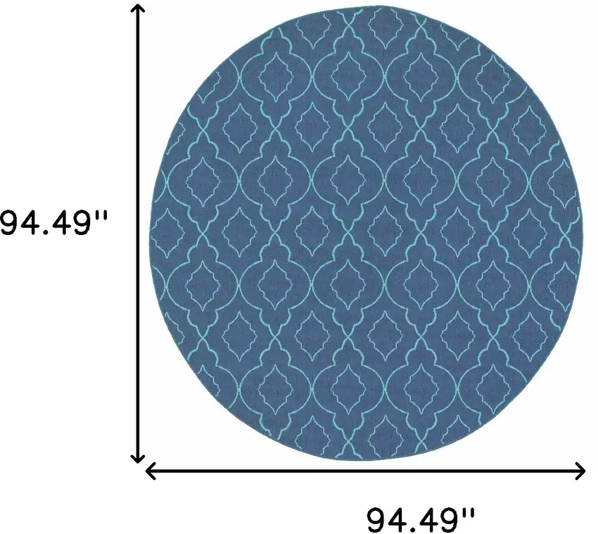 8' Round Navy Round Geometric Stain Resistant Indoor Outdoor Area Rug Photo 6
