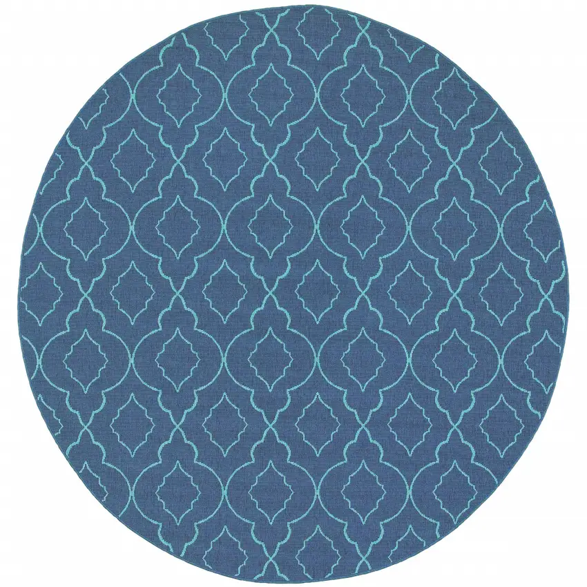8' Round Navy Round Geometric Stain Resistant Indoor Outdoor Area Rug Photo 1