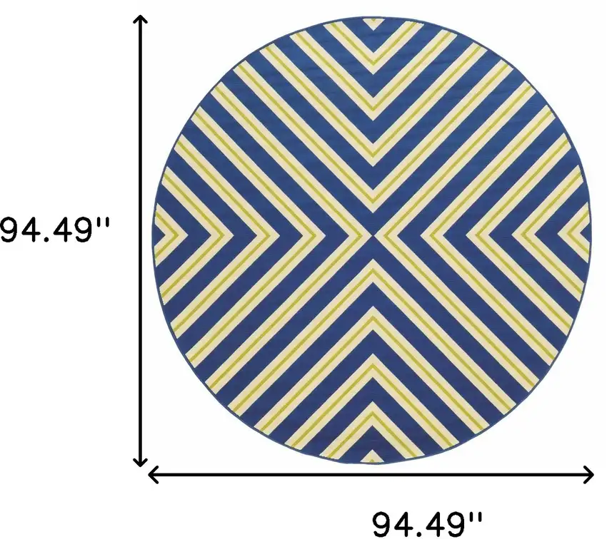 8' Round Navy Round Geometric Stain Resistant Indoor Outdoor Area Rug Photo 5