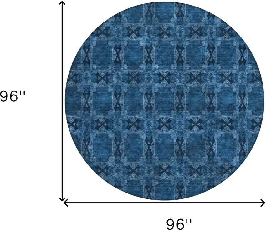 Navy and Gray Round Floral Medallion Washable Non Skid Indoor Outdoor Area Rug Photo 3