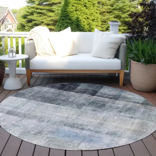 Navy and Gray Round Ombre Washable Non Skid Indoor Outdoor Area Rug Photo 8