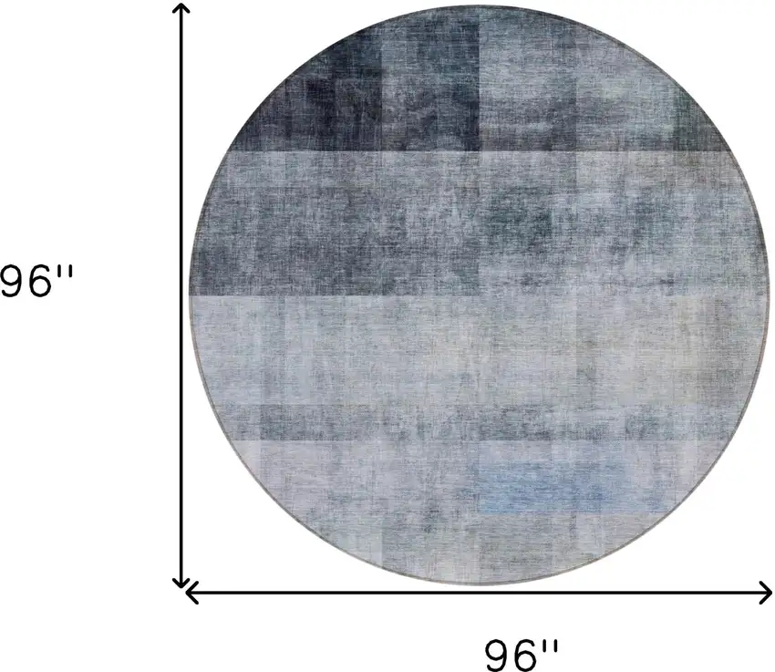 8' Round Navy and Gray Round Ombre Washable Non Skid Indoor Outdoor Area Rug Photo 3