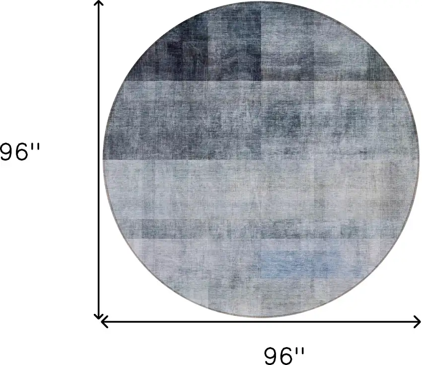 8' Round Navy and Gray Round Ombre Washable Non Skid Indoor Outdoor Area Rug Photo 3
