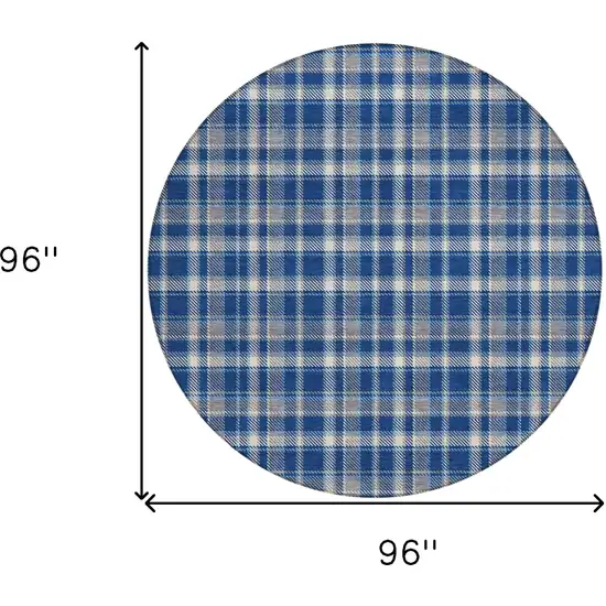 Navy and Ivory Round Plaid Washable Non Skid Indoor Outdoor Area Rug Photo 3