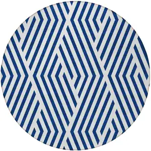 Photo of 8' Round Navy and White Round Geometric Washable Non Skid Indoor Outdoor Area Rug