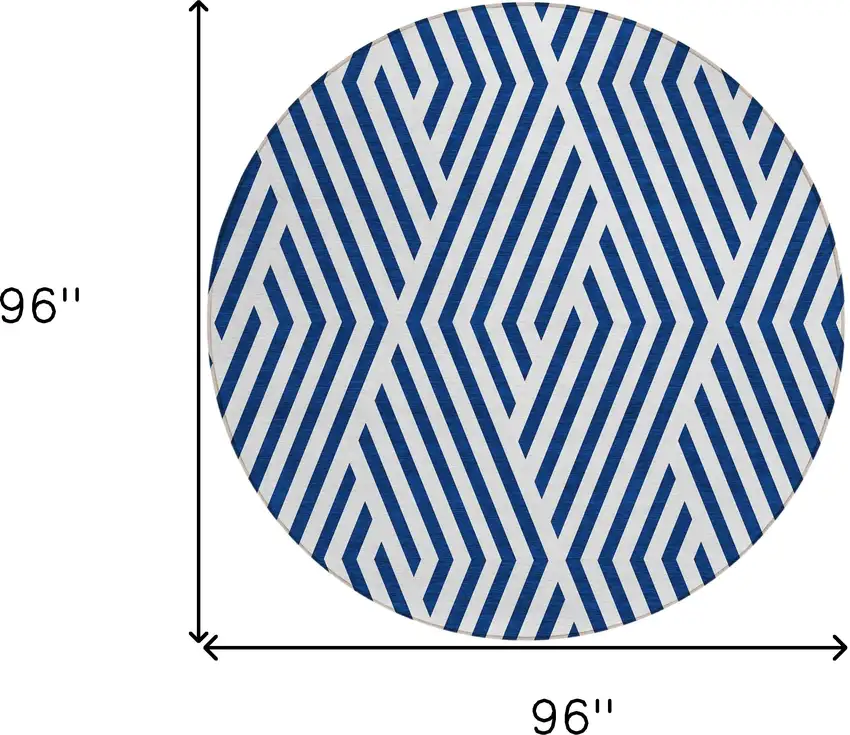 Navy and White Round Geometric Washable Non Skid Indoor Outdoor Area Rug Photo 3