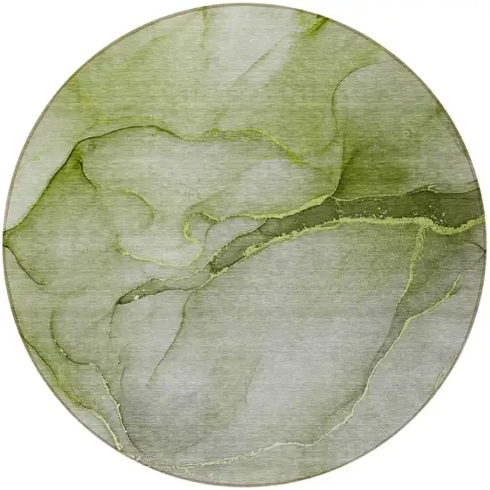 Olive Green Round Abstract Washable Non Skid Indoor Outdoor Area Rug Photo 5