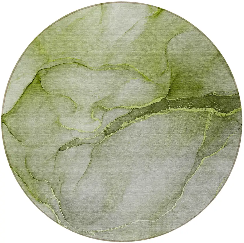 Olive Green Round Abstract Washable Non Skid Indoor Outdoor Area Rug Photo 5