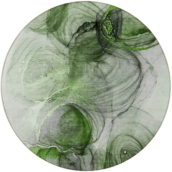 8' Round Olive Green Round Abstract Washable Non Skid Indoor Outdoor Area Rug Photo 5