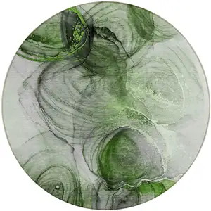 Photo of 8' Round Olive Green Round Abstract Washable Non Skid Indoor Outdoor Area Rug