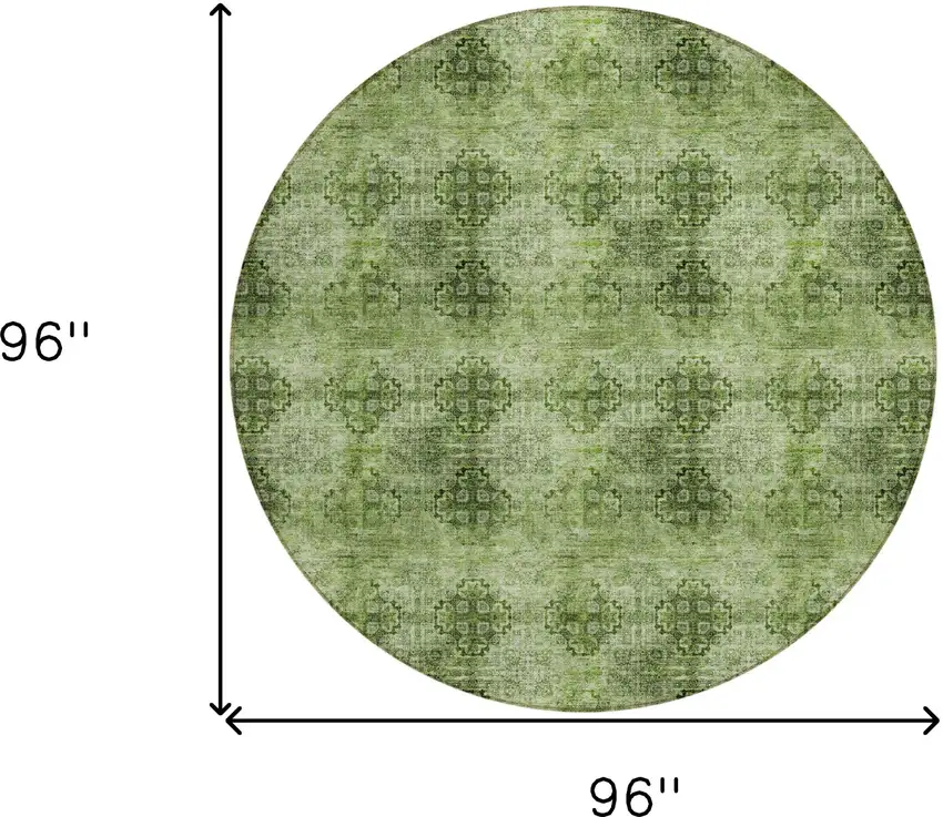 Olive Green Round Floral Medallion Washable Non Skid Indoor Outdoor Area Rug Photo 3