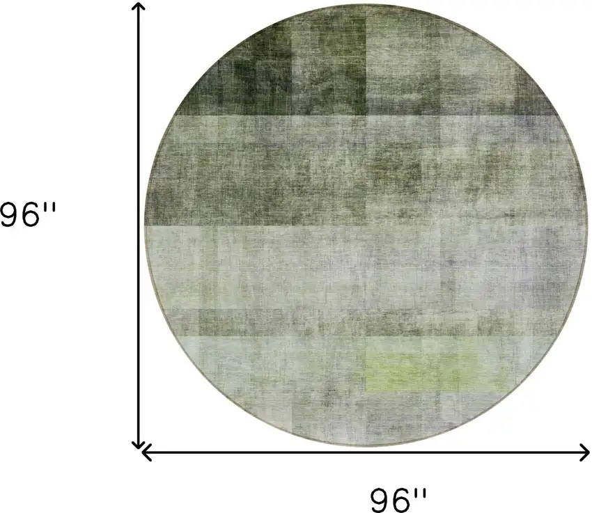 8' Round Olive Green Round Ombre Washable Non Skid Indoor Outdoor Area Rug Photo 3