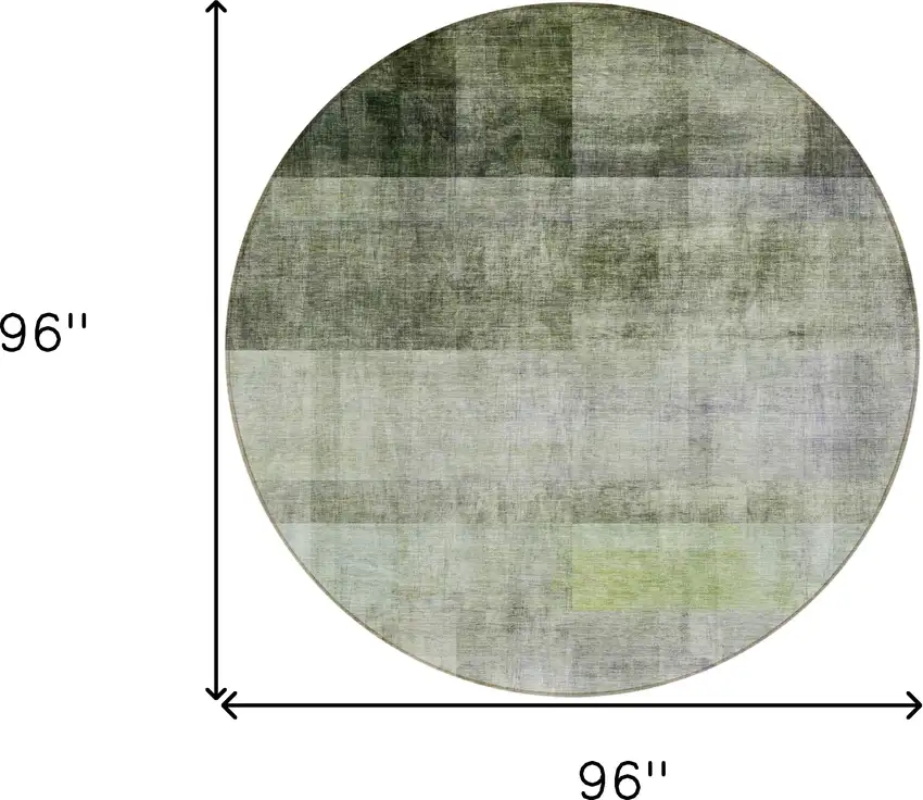 8' Round Olive Green Round Ombre Washable Non Skid Indoor Outdoor Area Rug Photo 3