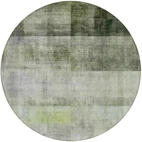 8' Round Olive Green Round Ombre Washable Non Skid Indoor Outdoor Area Rug Photo 4