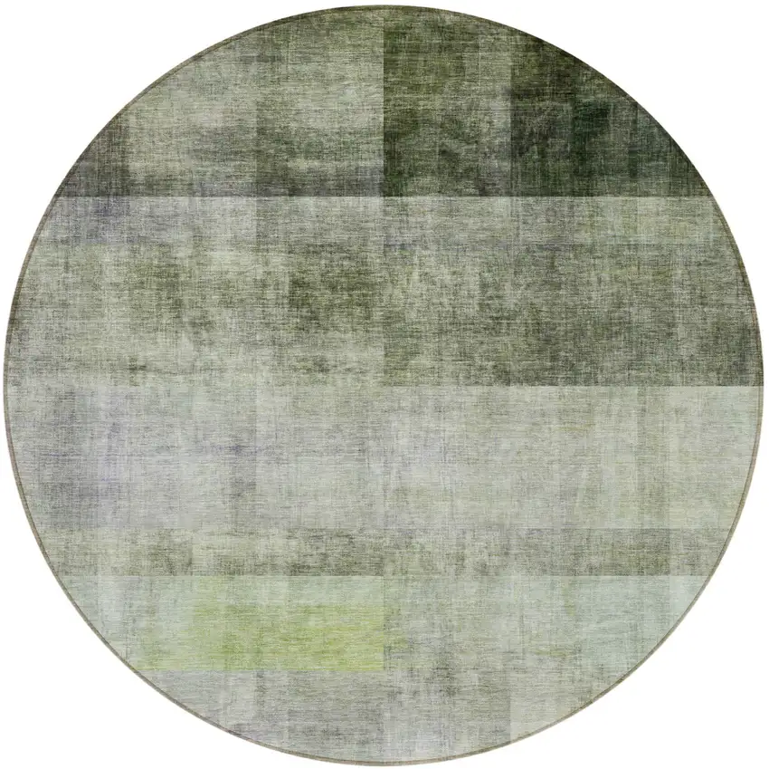 8' Round Olive Green Round Ombre Washable Non Skid Indoor Outdoor Area Rug Photo 4