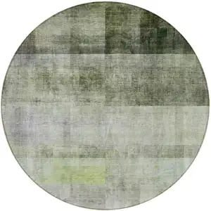 Photo of 8' Round Olive Green Round Ombre Washable Non Skid Indoor Outdoor Area Rug