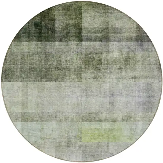 8' Round Olive Green Round Ombre Washable Non Skid Indoor Outdoor Area Rug Photo 2