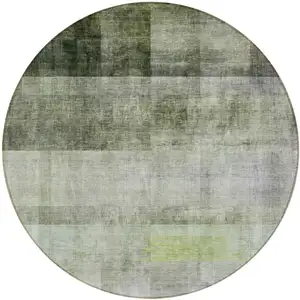 Photo of 8' Round Olive Green Round Ombre Washable Non Skid Indoor Outdoor Area Rug