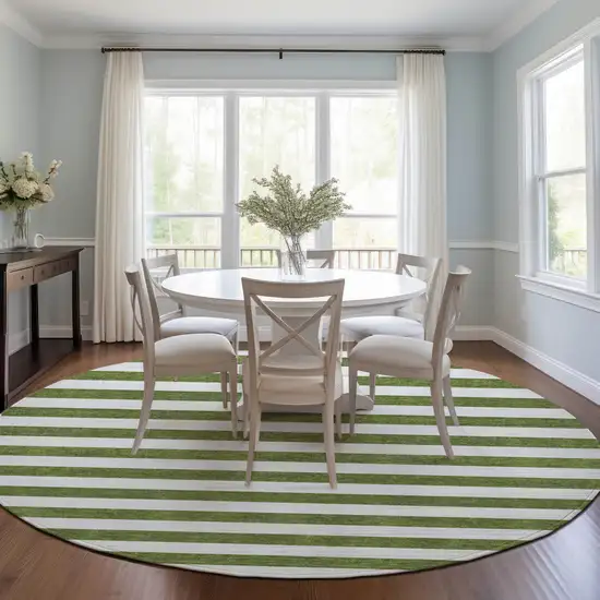 Olive Green Round Striped Washable Non Skid Indoor Outdoor Area Rug Photo 8