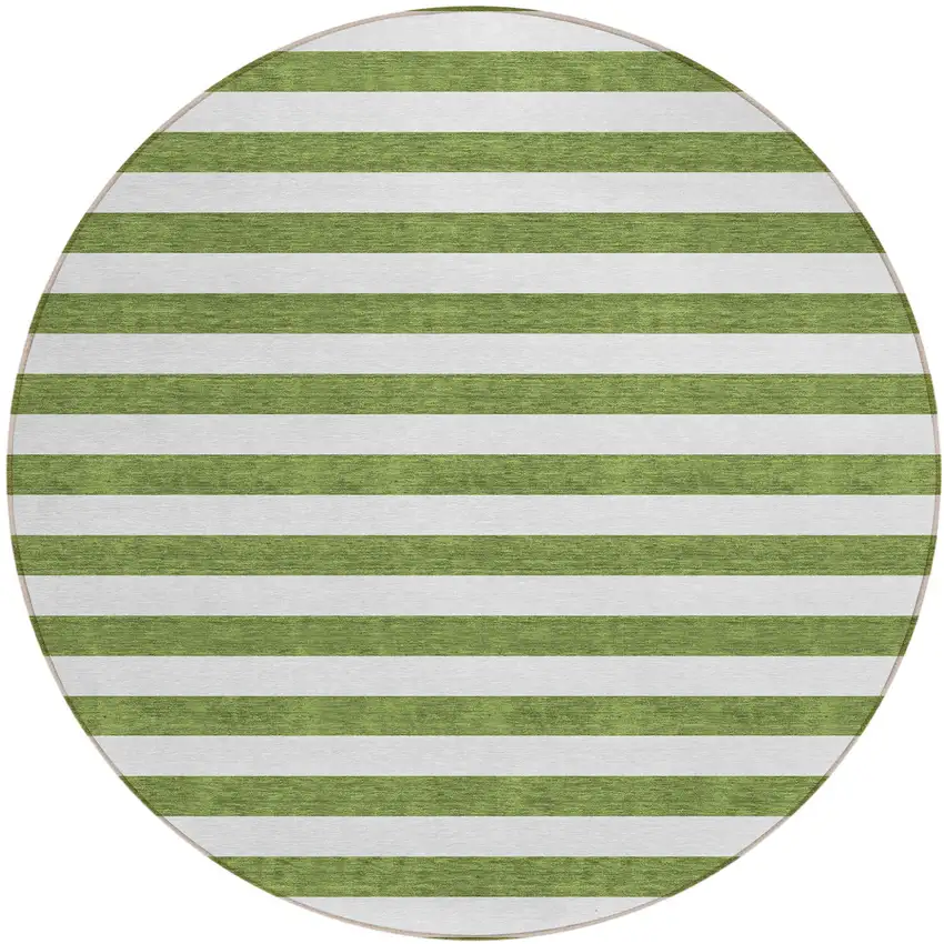 Olive Green Round Striped Washable Non Skid Indoor Outdoor Area Rug Photo 2