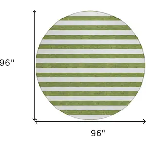 Photo of 8' Round Olive Green Round Striped Washable Non Skid Indoor Outdoor Area Rug