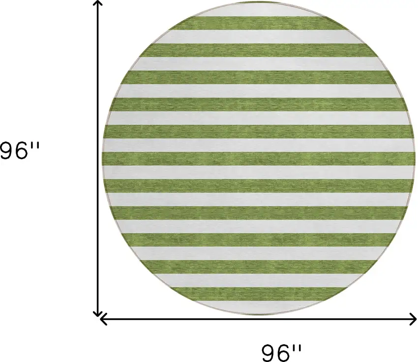 8' Round Olive Green Round Striped Washable Non Skid Indoor Outdoor Area Rug Photo 3
