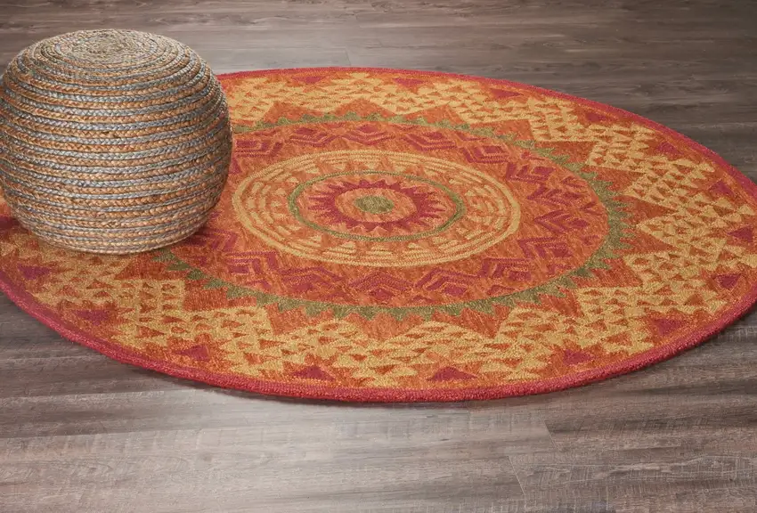 4' Round Orange Decorative Area Rug Photo 8