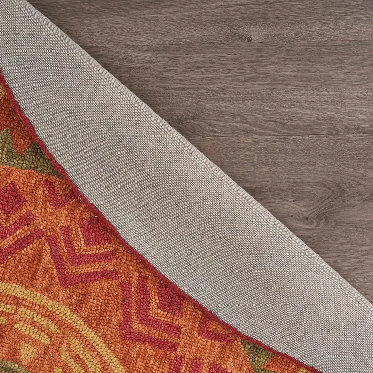 4' Round Orange Decorative Area Rug Photo 4
