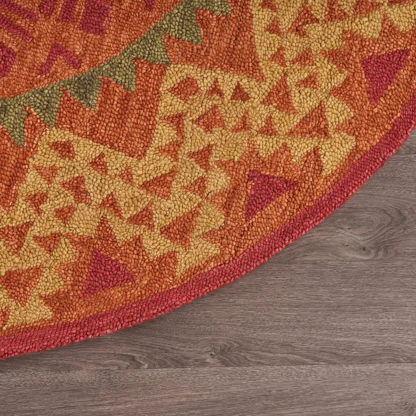6' Round Orange Decorative Area Rug Photo 6