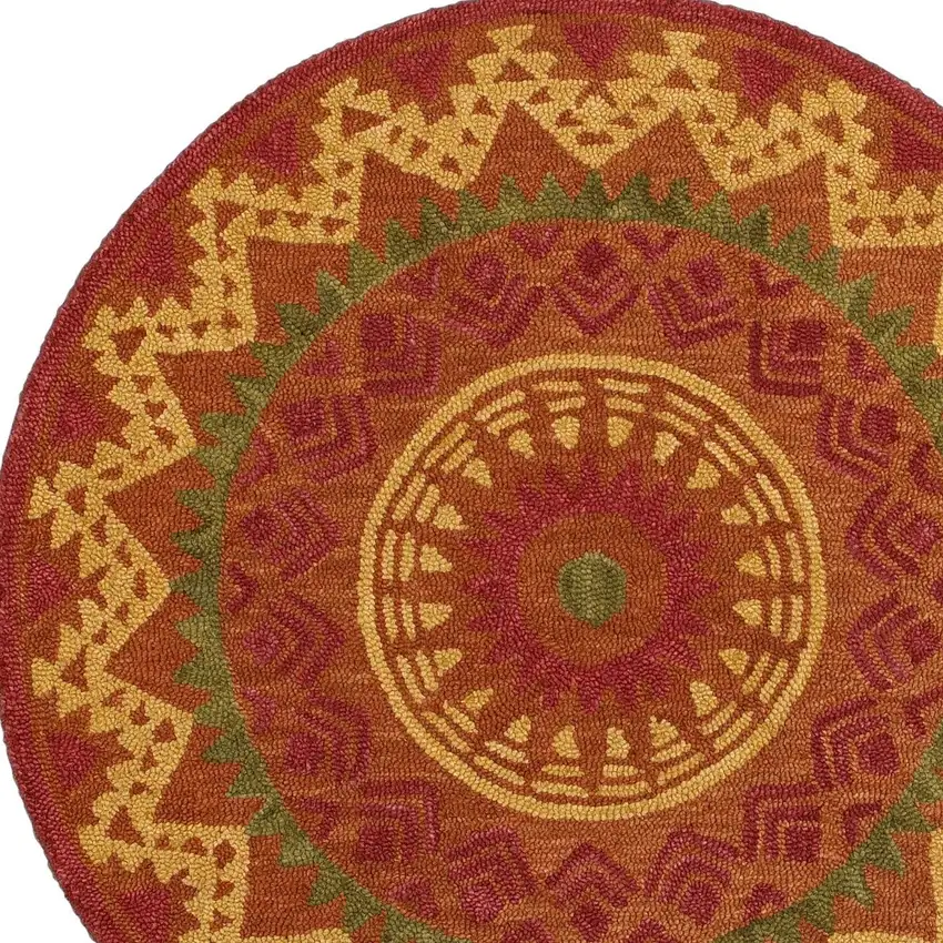 6' Round Orange Decorative Area Rug Photo 9