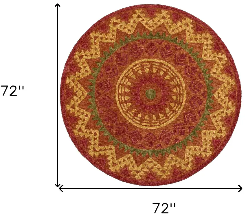 6' Round Orange Decorative Area Rug Photo 11