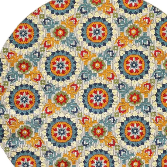 Orange And Ivory Round Moroccan Stain Resistant Indoor Outdoor Area Rug Photo 3