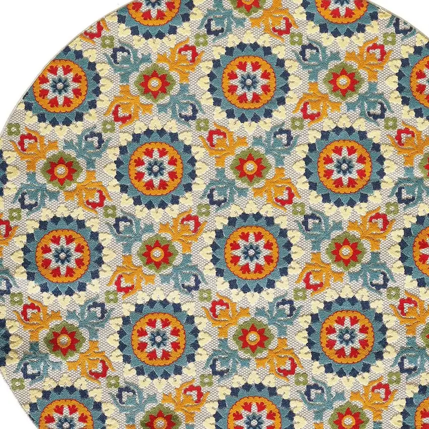 Orange And Ivory Round Moroccan Stain Resistant Indoor Outdoor Area Rug Photo 3