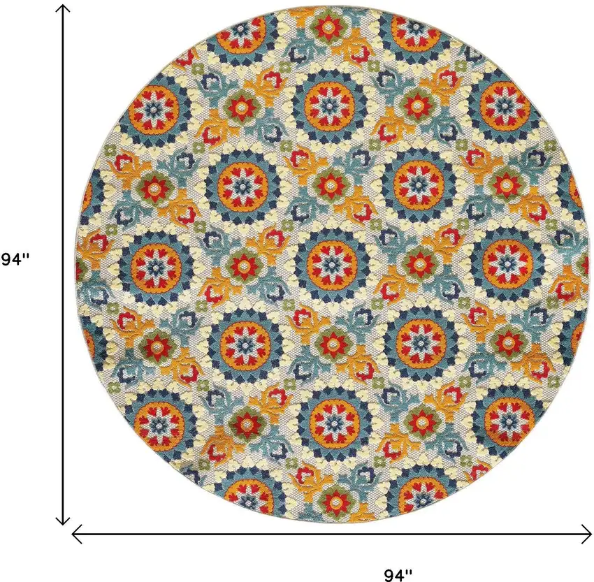 Orange And Ivory Round Moroccan Stain Resistant Indoor Outdoor Area Rug Photo 5