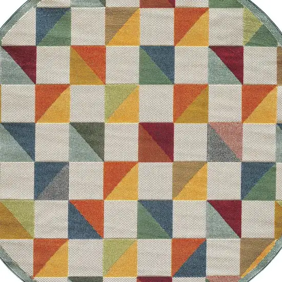 Orange And Ivory Round Geometric Stain Resistant Indoor Outdoor Area Rug Photo 3