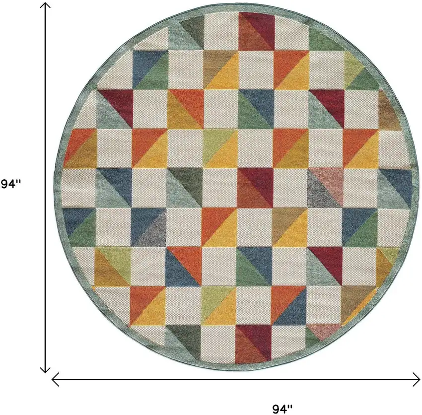 Orange And Ivory Round Geometric Stain Resistant Indoor Outdoor Area Rug Photo 4