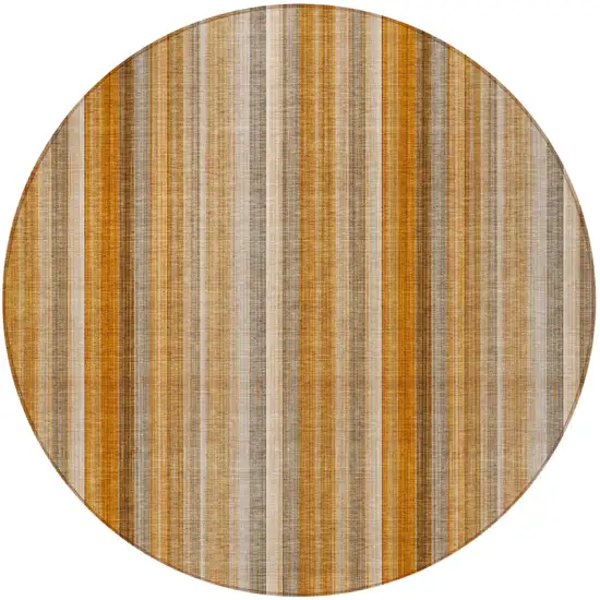 8' Round Orange Ivory and Gray Round Striped Washable Non Skid Indoor Outdoor Area Rug Photo 4