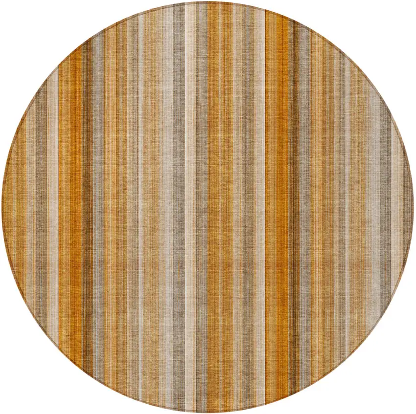 8' Round Orange Ivory and Gray Round Striped Washable Non Skid Indoor Outdoor Area Rug Photo 4