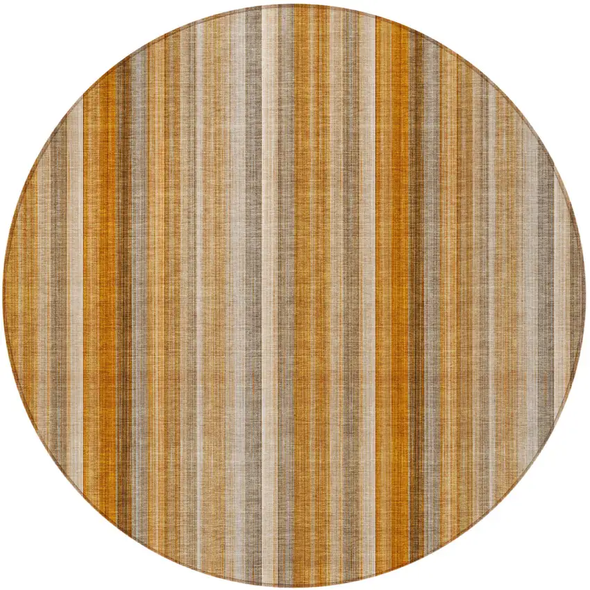 8' Round Orange Ivory and Gray Round Striped Washable Non Skid Indoor Outdoor Area Rug Photo 5