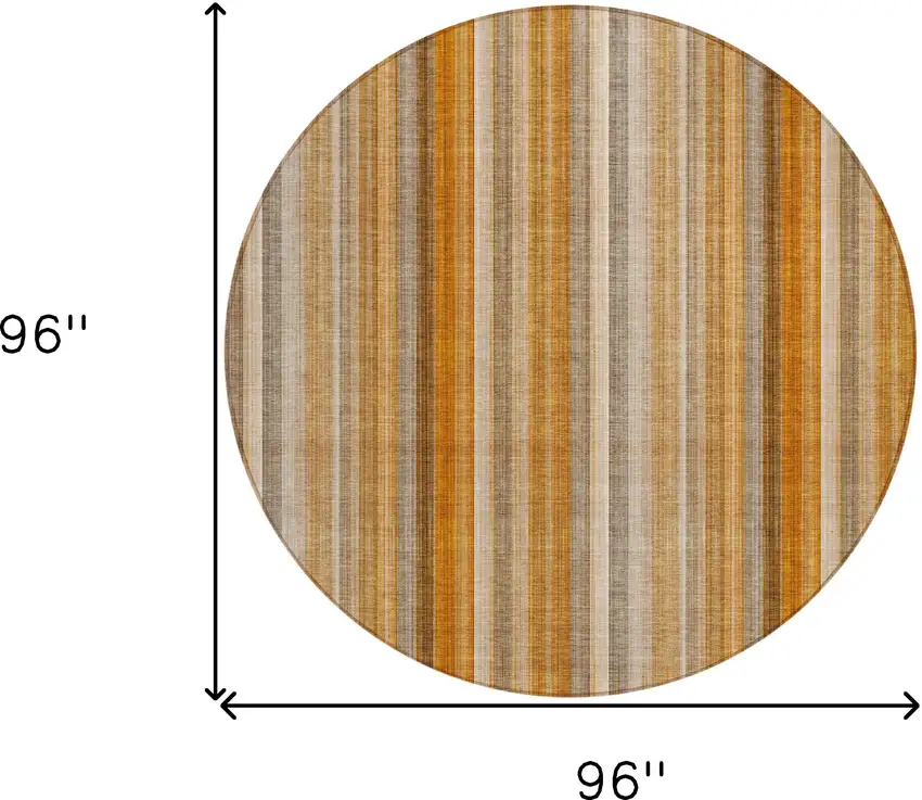 8' Round Orange Ivory and Gray Round Striped Washable Non Skid Indoor Outdoor Area Rug Photo 3