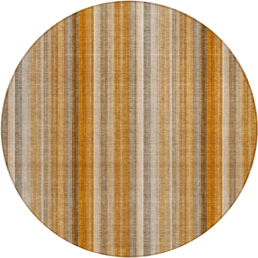 8' Round Orange Ivory and Gray Round Striped Washable Non Skid Indoor Outdoor Area Rug Photo 2