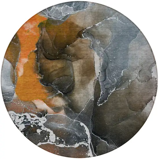 Orange Round Abstract Washable Non Skid Indoor Outdoor Area Rug Photo 5