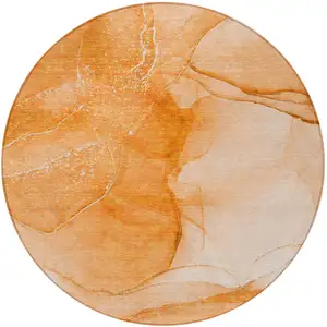 Photo of 8' Round Orange Round Abstract Washable Non Skid Indoor Outdoor Area Rug