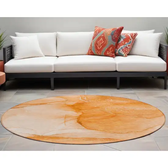 Orange Round Abstract Washable Non Skid Indoor Outdoor Area Rug Photo 1