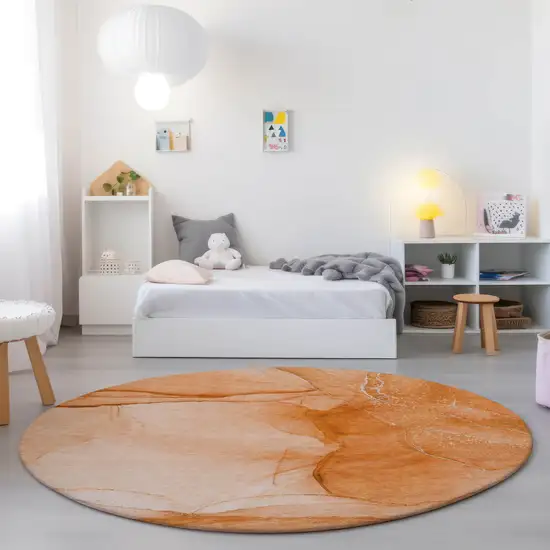 Orange Round Abstract Washable Non Skid Indoor Outdoor Area Rug Photo 9