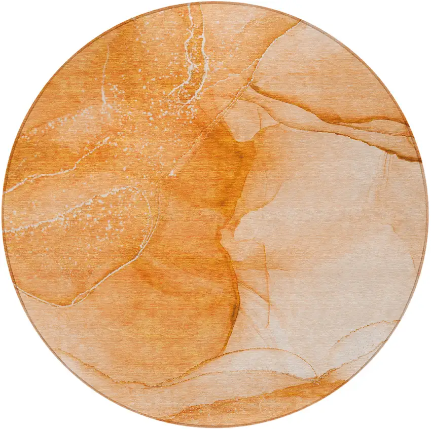 8' Round Orange Round Abstract Washable Non Skid Indoor Outdoor Area Rug Photo 5