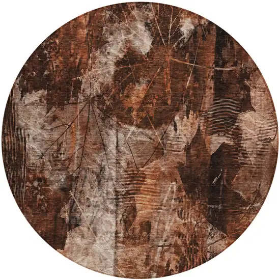 Orange Round Floral Washable Non Skid Indoor Outdoor Area Rug Photo 2