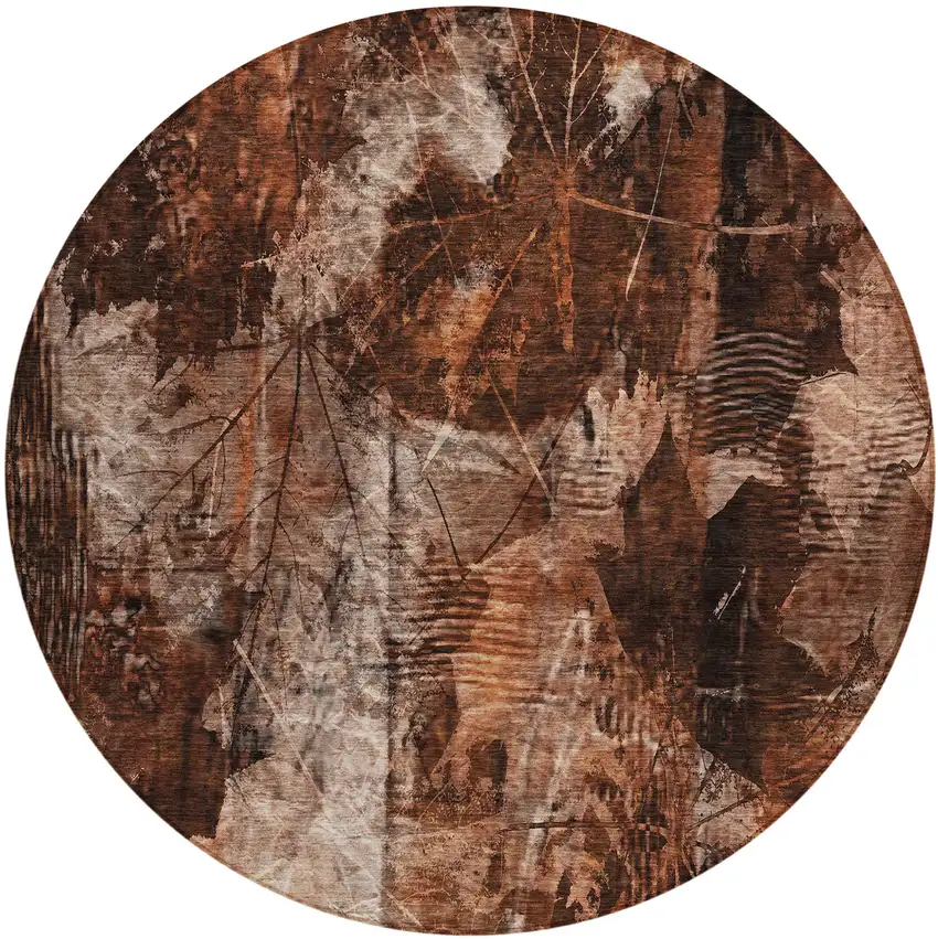 Orange Round Floral Washable Non Skid Indoor Outdoor Area Rug Photo 2