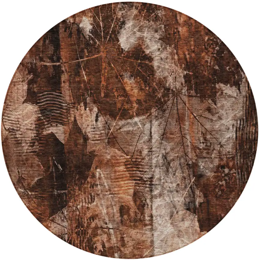8' Round Orange Round Floral Washable Non Skid Indoor Outdoor Area Rug Photo 4
